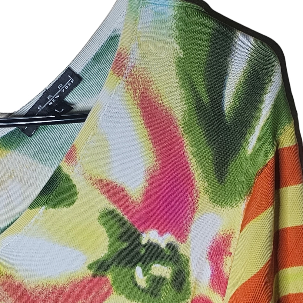 Pierri New York women's water colour floral  short-sleeved v-neck sweater size L - Picture 6 of 6